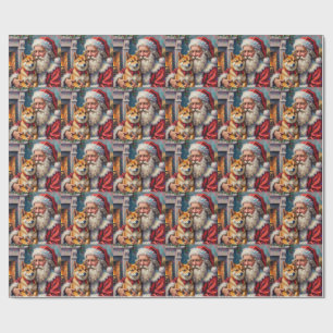 Santa Claus Holding Shiba Inu Christmas Art Wrapping Paper