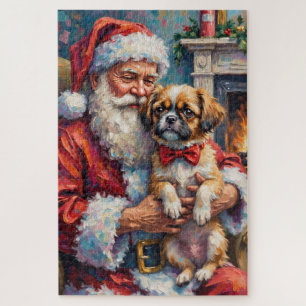 Santa Claus Holding Shih Tzu Christmas Art Jigsaw Puzzle