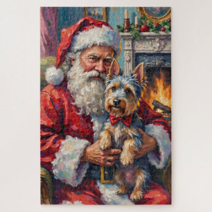 Santa Claus Holding Skye Terrier Christmas Art Jigsaw Puzzle