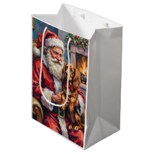 Santa Claus Holding Sussex Spaniel Christmas Art Medium Gift Bag