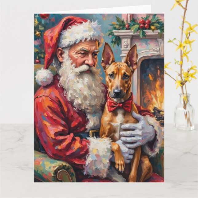 Santa Claus Holding Thai Ridgeback Christmas Art Card (Yellow Flower)