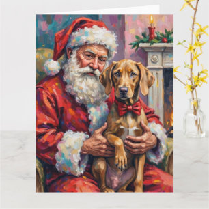Santa Claus Holding Weimaraner Christmas Art Card