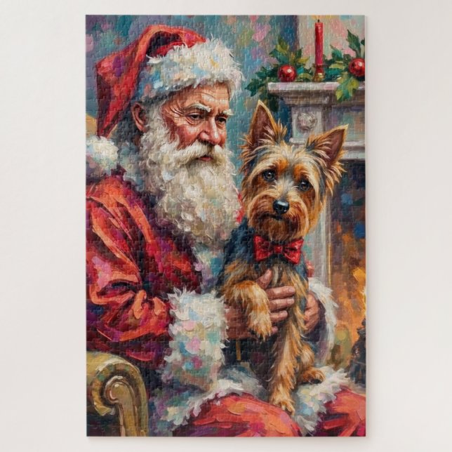 Santa Claus Holding Yorkshire Terrier Christmas  Jigsaw Puzzle (Vertical)