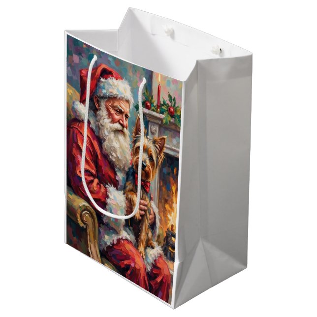Santa Claus Holding Yorkshire Terrier Christmas  Medium Gift Bag (Front Angled)