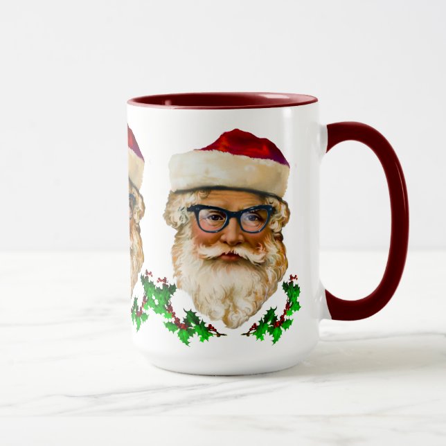 Santa Claus & Holly Christmas Xmas Design Mug (Right)