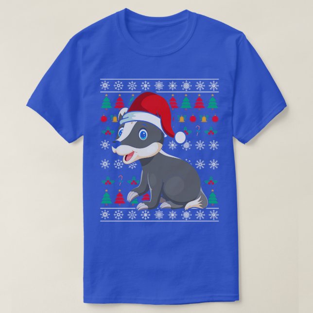 Santa Claus Honey Badger Festive Ugly Christmas T-Shirt (Design Front)