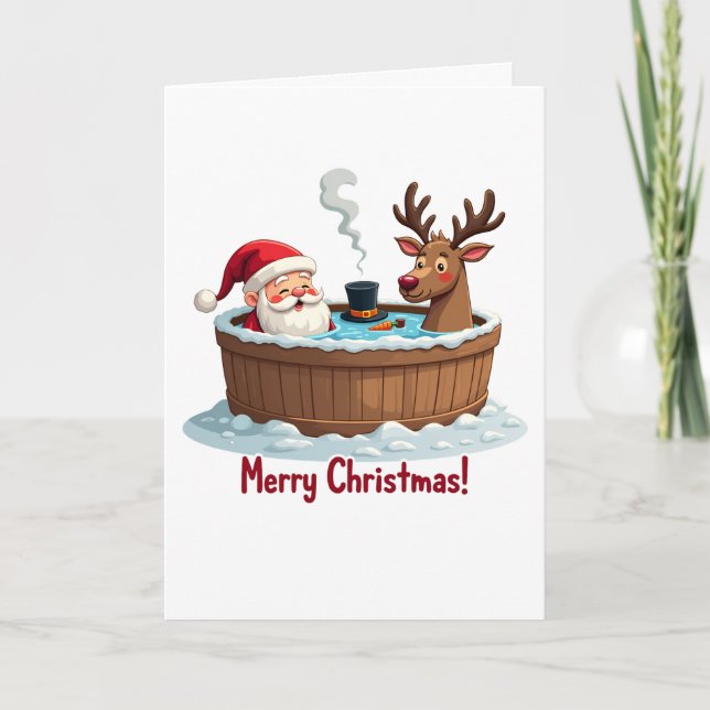 Santa Claus hot tub party Christmas Card (Front)