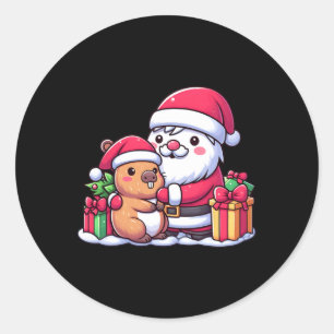 Santa Claus Hugging Cute Capybara Christmas Matchi Classic Round Sticker