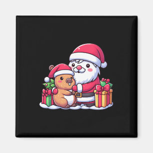 Santa Claus Hugging Cute Capybara Christmas Matchi Magnet