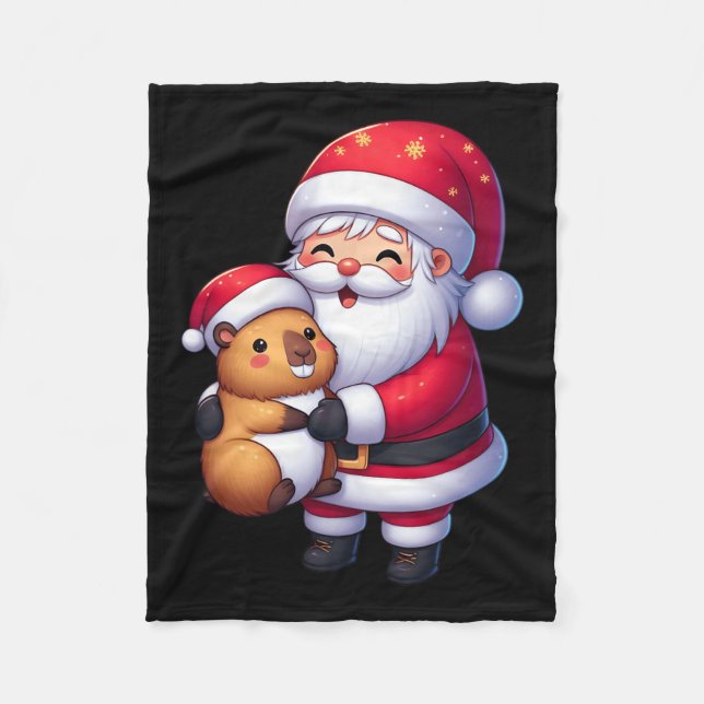 Santa Claus Hugs Capybara Funny Christmas Matching Fleece Blanket (Front)