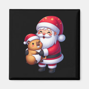 Santa Claus Hugs Capybara Funny Christmas Matching Magnet