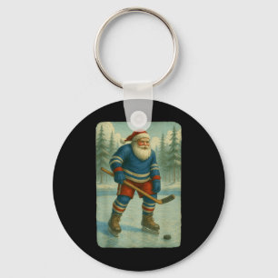 Santa Claus Ice Hockey Player Christmas Hockey Key Ring
