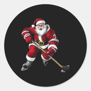 Santa Claus Ice Hockey Player  Classic Round Sticker