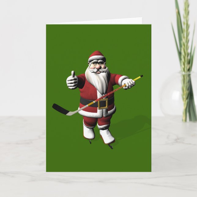 Santa Claus Ice Hockey Player Holiday Card (Front)