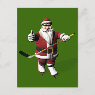 Santa Claus Ice Hockey Player Holiday Postcard