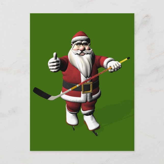 Santa Claus Ice Hockey Player Holiday Postcard (Front)