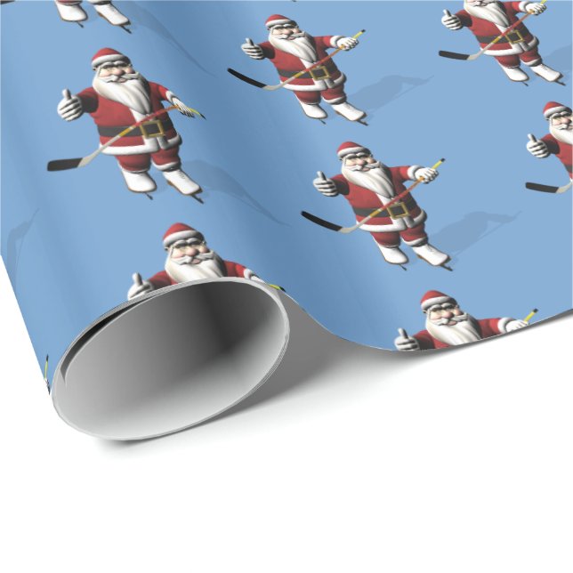 Santa Claus Ice Hockey Player Wrapping Paper (Roll Corner)