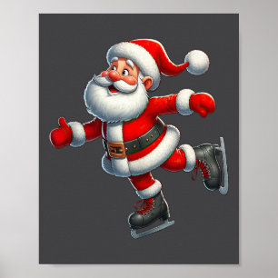 Santa Claus Ice Skating Skater Christmas Xmas Poster
