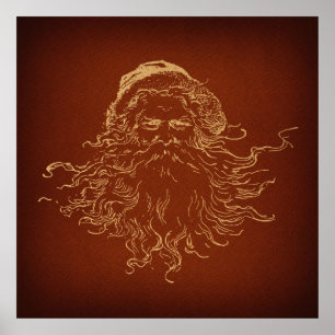 Santa Claus Illustrated Vintage Christmas Art Poster