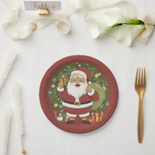 Santa Claus Illustration Christmas Paper Plate