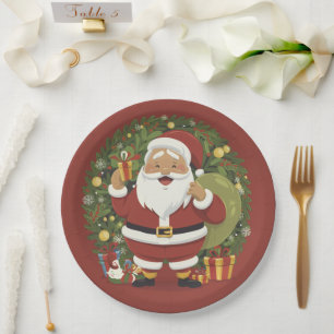 Santa Claus Illustration Christmas Paper Plate