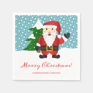 Santa Claus Illustration Custom Name Christmas Napkin