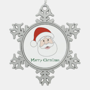 Santa Claus Illustration & Text Snowflake Pewter Christmas Ornament