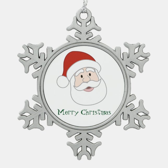 Santa Claus Illustration & Text Snowflake Pewter Christmas Ornament (Front)