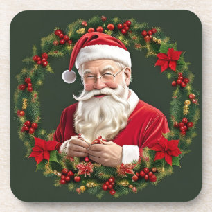 Santa Claus in a Festive Wreath Coaster