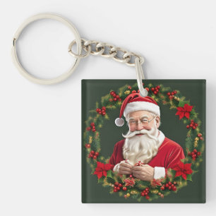 Santa Claus in a Festive Wreath Key Ring