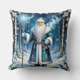 Santa Claus in a Magical Snowy Forest Cushion