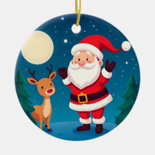 Santa Claus in a Magical Winter Scene Ceramic Ornament