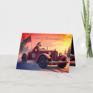 Santa Claus In A Racecar Holiday Card