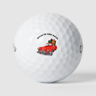 Santa Claus in a red old timer antique vintage car Golf Balls