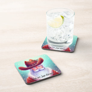 Santa Claus in a Western Hat Christmas Coaster