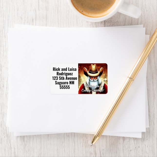 Santa Claus in a Western Hat Christmas Label (Insitu)