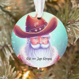 Santa Claus in a Western Hat Christmas Ornament
