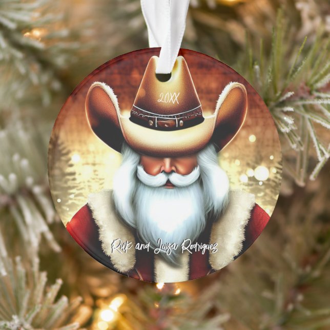 Santa Claus in a Western Hat Christmas Ornament (Tree)