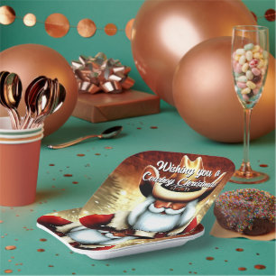 Santa Claus in a Western Hat Christmas Paper Plate