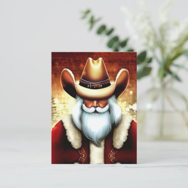 Santa Claus in a Western Hat Christmas Postcard (Standing Front)