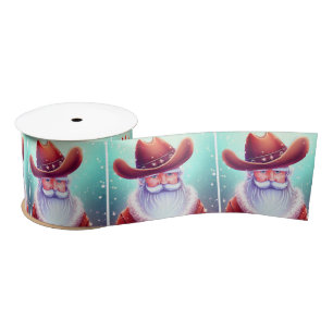 Santa Claus in a Western Hat Christmas Satin Ribbon