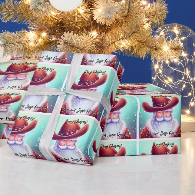 Santa Claus in a Western Hat Christmas Wrapping Paper (Holidays)