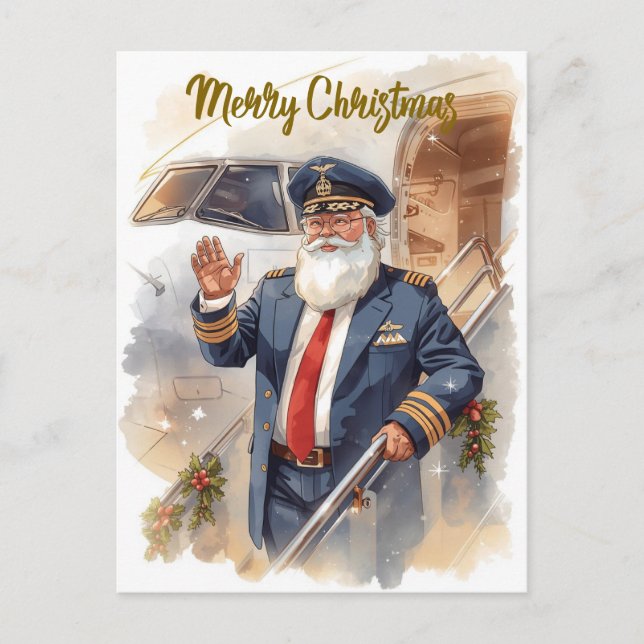 Santa Claus in at the airport Holiday Postcard (Front)
