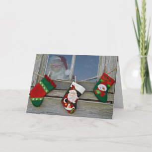 Santa Claus in barn window Holiday Card