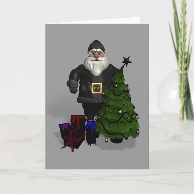 Santa Claus In Black Leather Holiday Card (Front)
