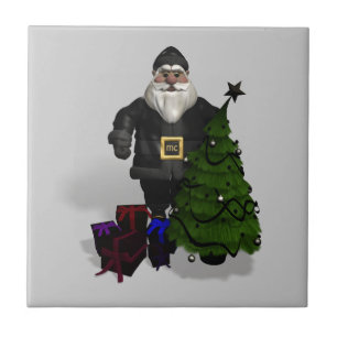 Santa Claus In Black Leather Tile
