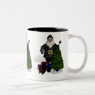 Santa Claus In Black Leather Two-Tone Coffee Mug