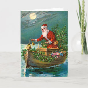Santa Claus in Boat Holiday Card