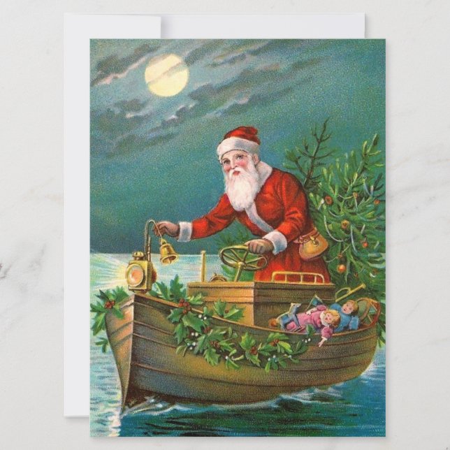 Santa Claus in Boat Holiday Card (Front)