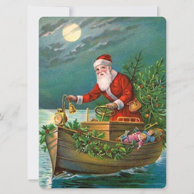 Santa Claus in Boat Holiday Card (Front)